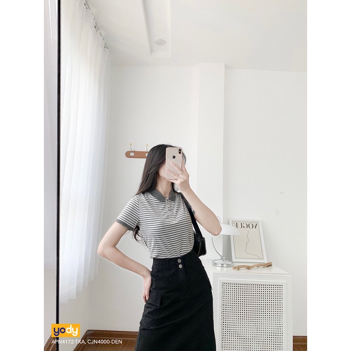 Áo polo nữ kẻ melange thương hiệu YODY dáng basic chất cotton mềm mịn, thoáng mát, thấm hút mồ hôi - APN4172 | BigBuy360 - bigbuy360.vn