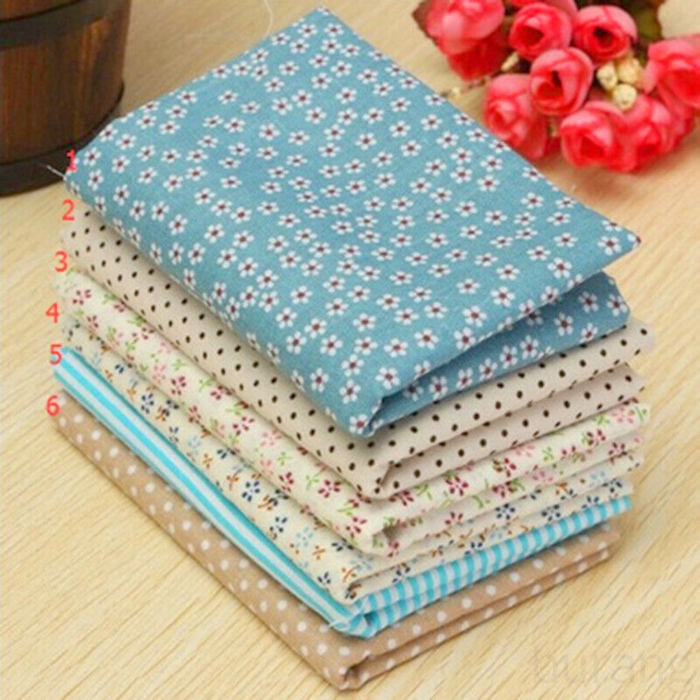 Set 6 tấm vải cotton họa tiết hoa chấm bi kẻ sọc dành cho làm đồ thủ công