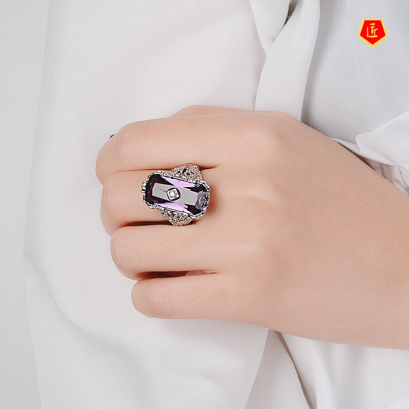 Nhẫn Đính Đá Thạch Anh Tím Phong Cách Cổ Điển