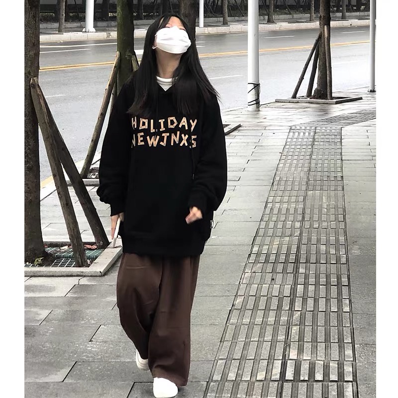 NRVP Áo Hoodie Nữ Tay Dài Dáng Rộng Thời Trang Phong Cách Hàn Quốc