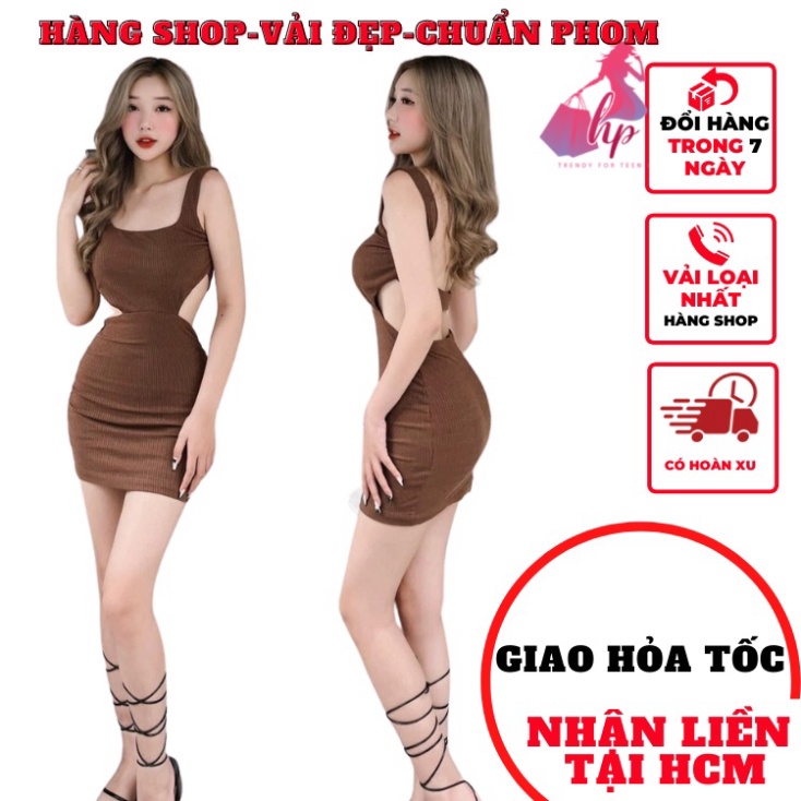 Váy đầm hai dây bản to nữ dáng ngắn hở lưng màu đen dự tiệc sang chảnh hàn quốc sexy VD199 -HP