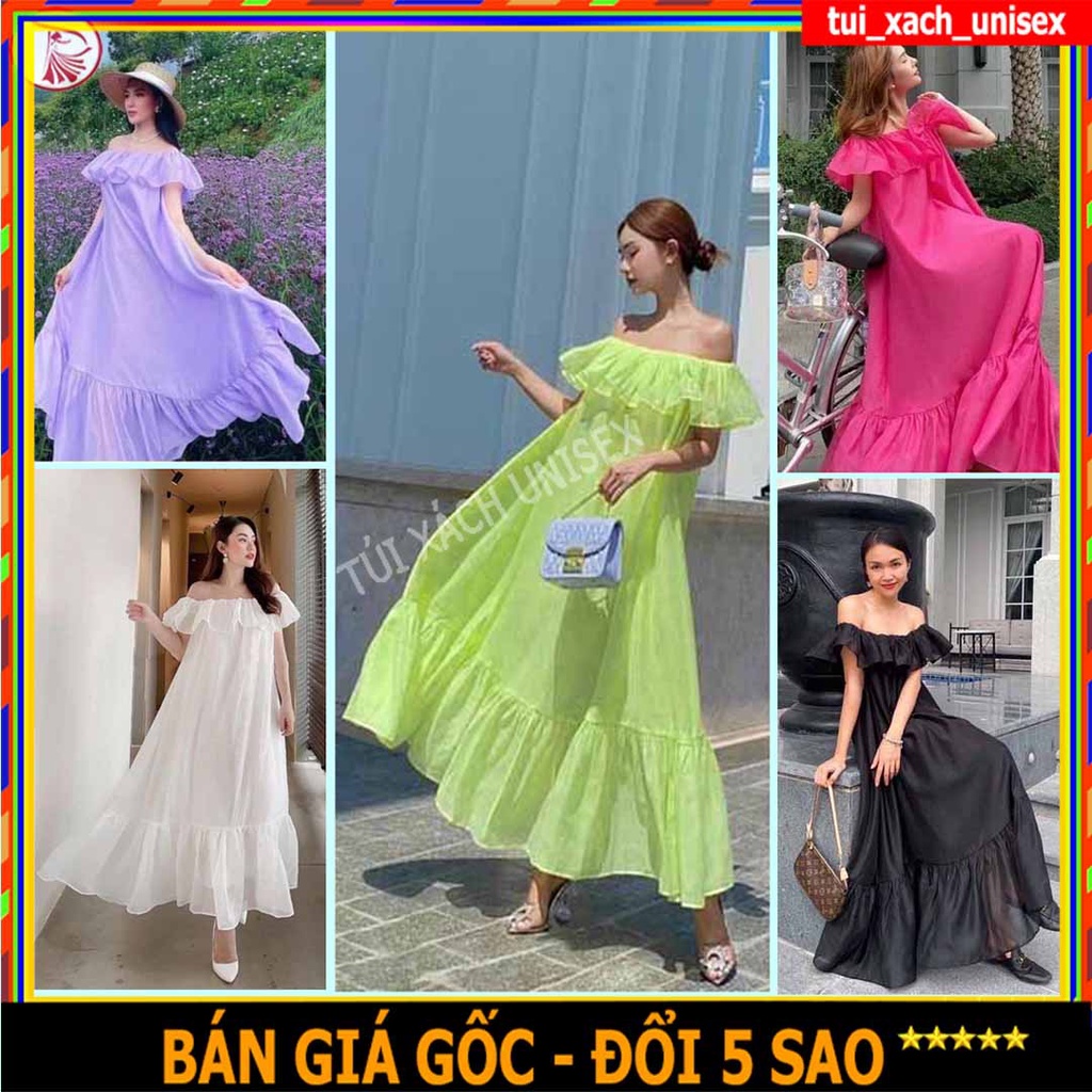 Váy đầm maxi bèo trễ vai 6 màu siêu xinh thải dáng đẹp 2 lớp có ảnh thật kèm video chất voan lụa mềm mịn mặc nhà đi biển