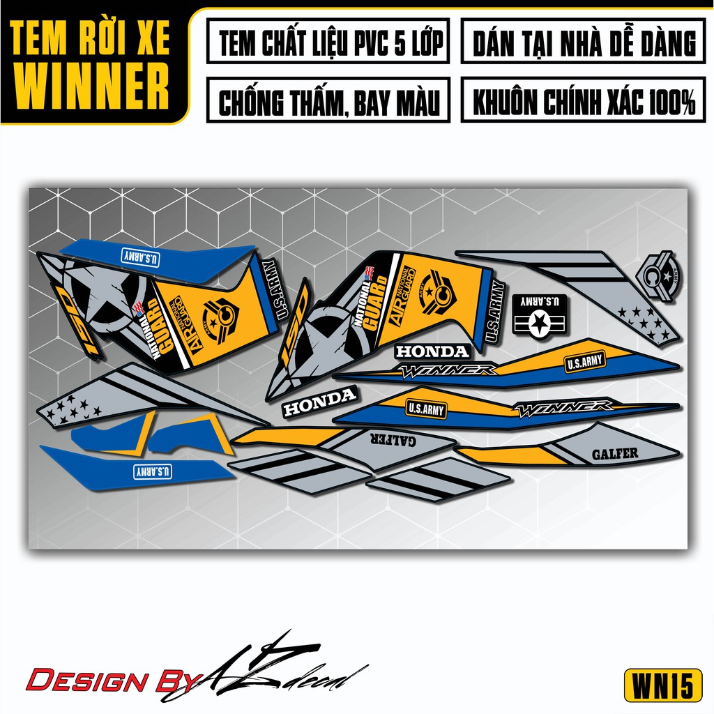 Tem Rời Xe Honda Winner 150 Mẫu U.S.ARMY | 2WN15 | Decal Chế Chất Liệu PVC Cao Cấp, Cắt Khuôn Sẵn