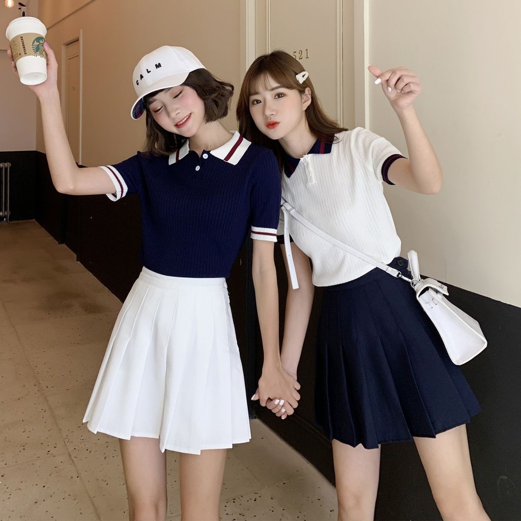 Chân Váy Chữ A Lưng Cao Xếp Ly Màu Hồng / Trắng Thời Trang Xuân Thu Phong Cách Hàn Quốc Cho Nữ