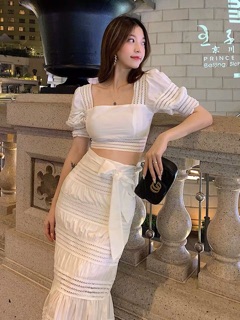 SET VÁY TRẮNG ĐUÔI CÁ CẠP CAO THẮT EO [ ORDER ]