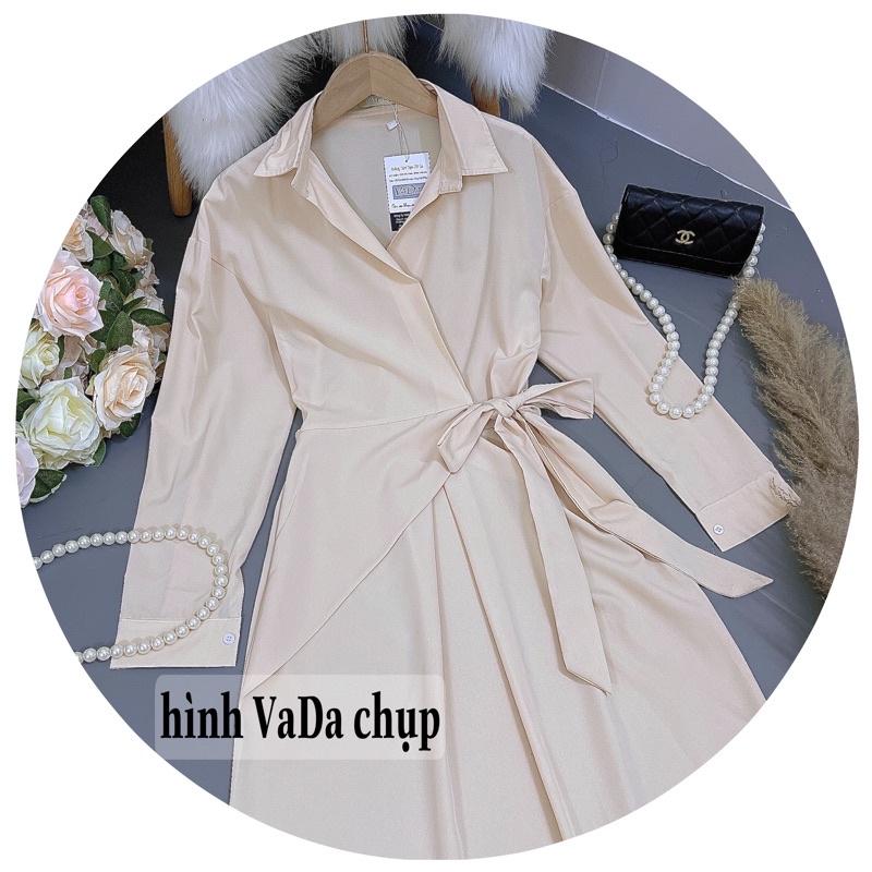 Váy Đầm kiểu cổ sơ mi dáng dài cột eo màu Kem nhẹ nhàng đi làm , dự tiệc xinh iu -Thời Trang VADA (VD122) | BigBuy360 - bigbuy360.vn