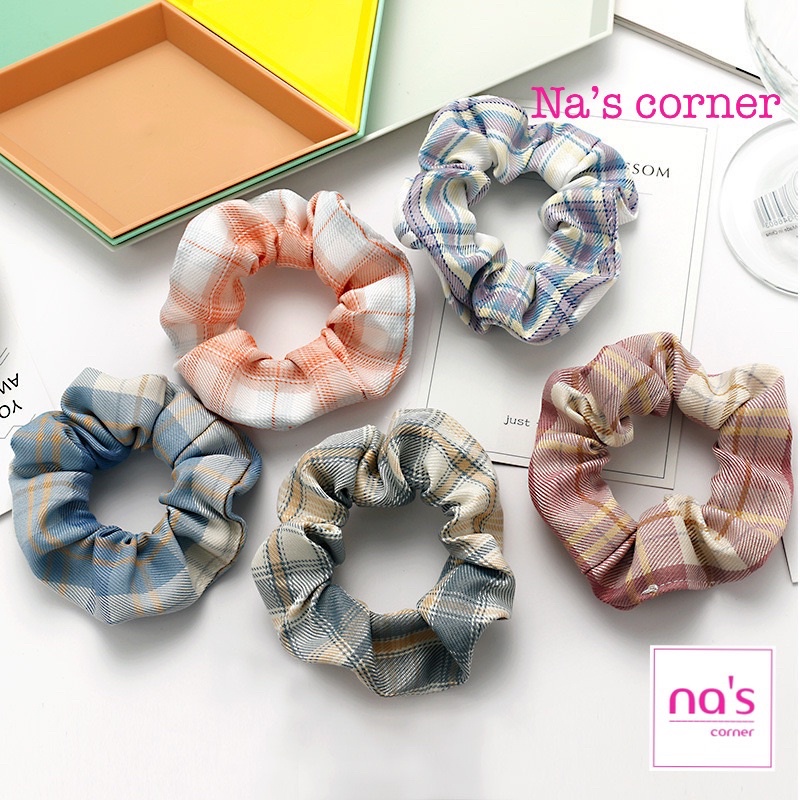 Thun cột tóc vải chun buộc màu caro năng động