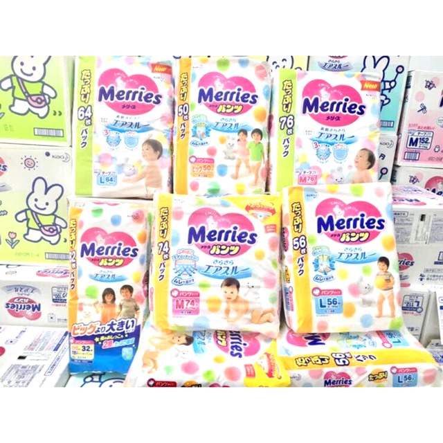 Tã Merries Jumbo nội địa Nhật size M76/M74/L56/XL50/XXL32