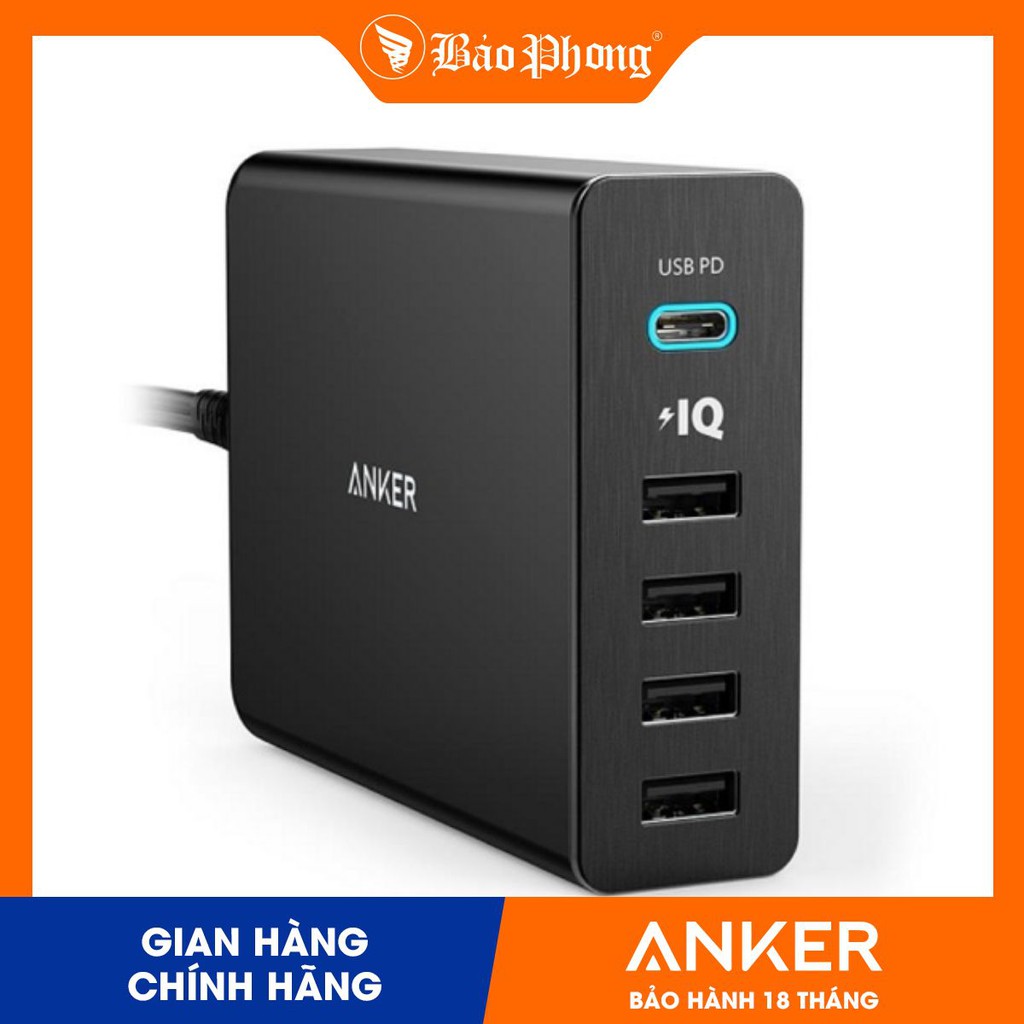 Cục sạc ANKER A2053 5 cổng ( có sạc nhanh PD iPhone)- Hàng chính hãng