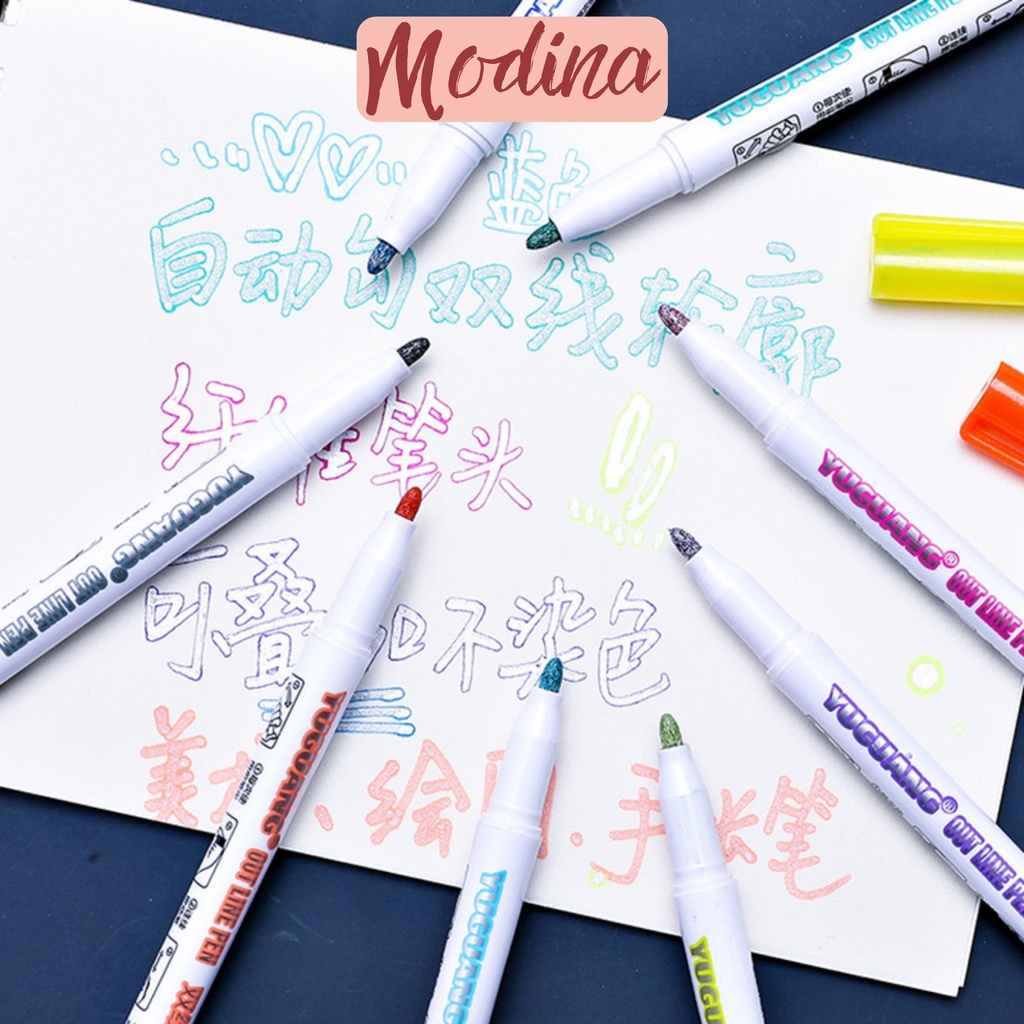 Bút nhũ metallic nhiều màu, bút kim tuyến nhiều màu cao cấp, nét đi mực tạo viền