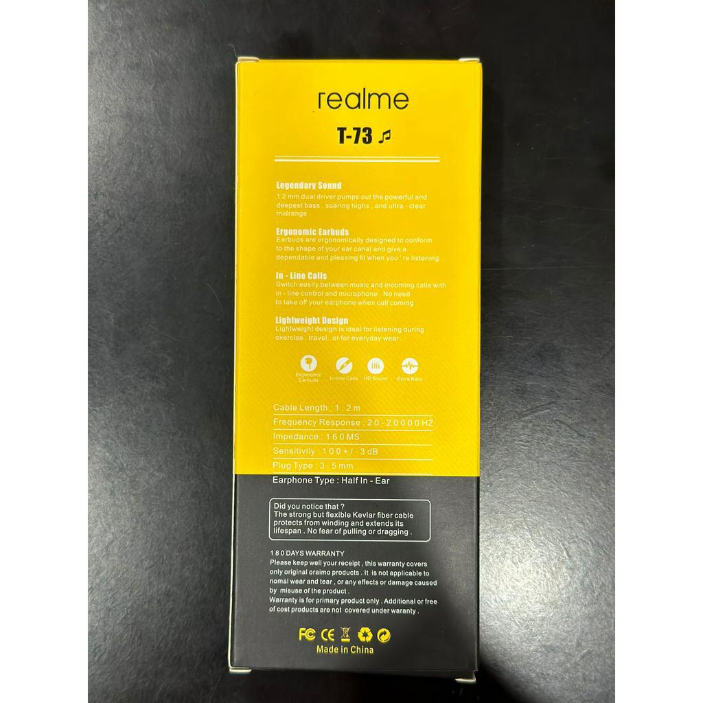 Tai nghe có dây inear Re.al.me T73 jack 3.5mm chiều dài 1.2m thiết kế nhẹ để tập thể dục TTGSHOP