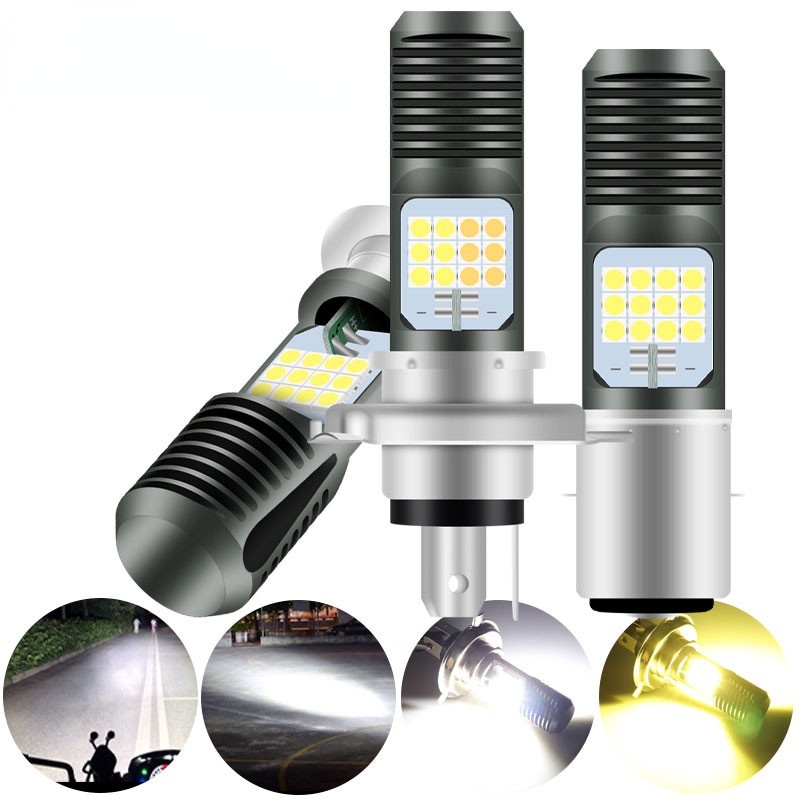 1 Bóng Đèn Pha Led H4 H6 BA20D P15D 2V 6000K Hai Màu Chuyên Dụng Cho Xe Mô Tô