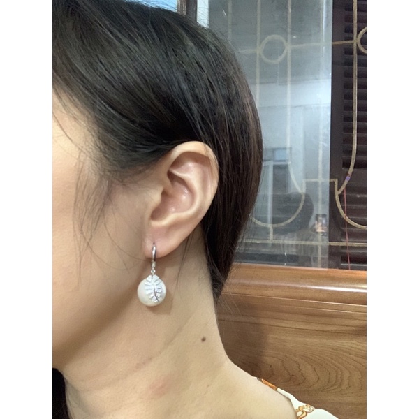 khuyên tai treo ngọc trai nhân tạo viên to nặng bóng đẹp bạc phủ vàng trắng cao cấp