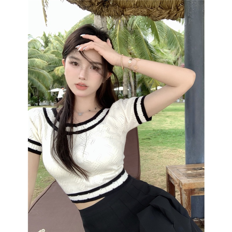 Áo QADCOL dệt kim phong cách Hàn Quốc thiết kế đơn giản cho nữ