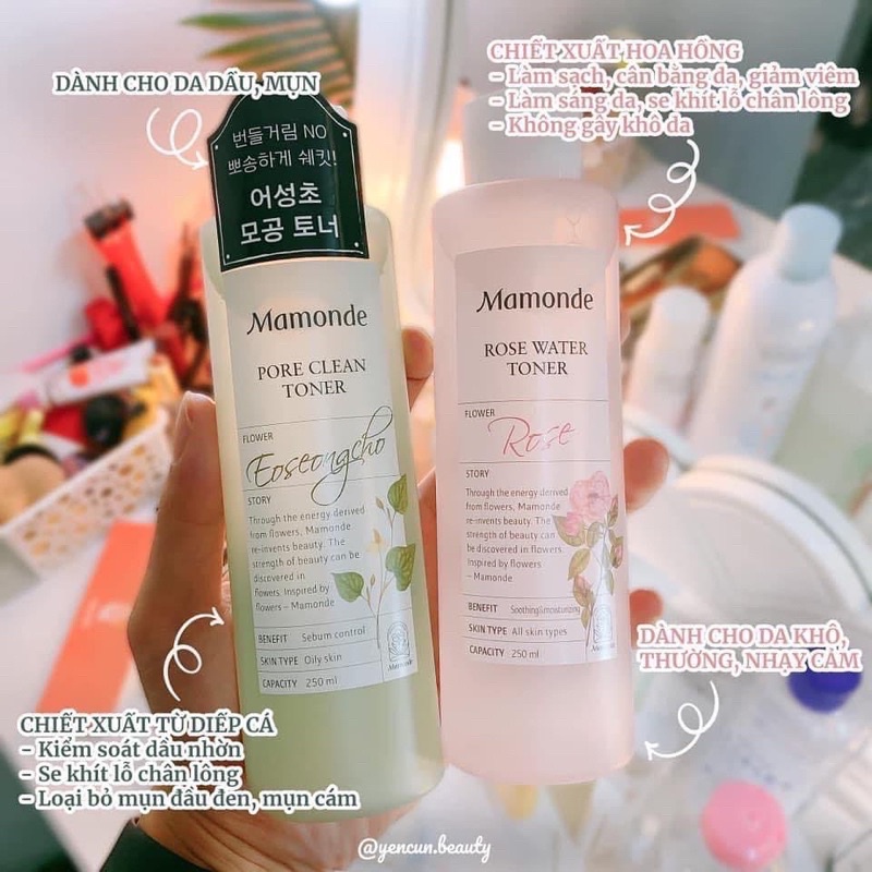 Nước hoa hồng cấp ẩm, kiềm dầu,se khít lỗ chân lông Mamonde Toner 250ml