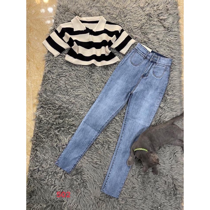 Quần Jean Nữ cạp cao ❤️FREESHIP❤️ Quần bò nữ đẹp co giãn thoải mái phối rách thời trang cá tính A-T Fashion-QJN330