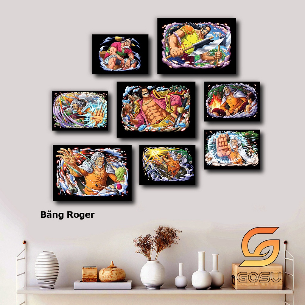 Set 8 Tranh Dán Tường Chủ đề Băng Kaido, Râu Đen, Tóc Đỏ, Cp9, Đô Đốc, Hải Quân, Thất Vũ Hải, Wano Arc, Siêu Tân Tinh