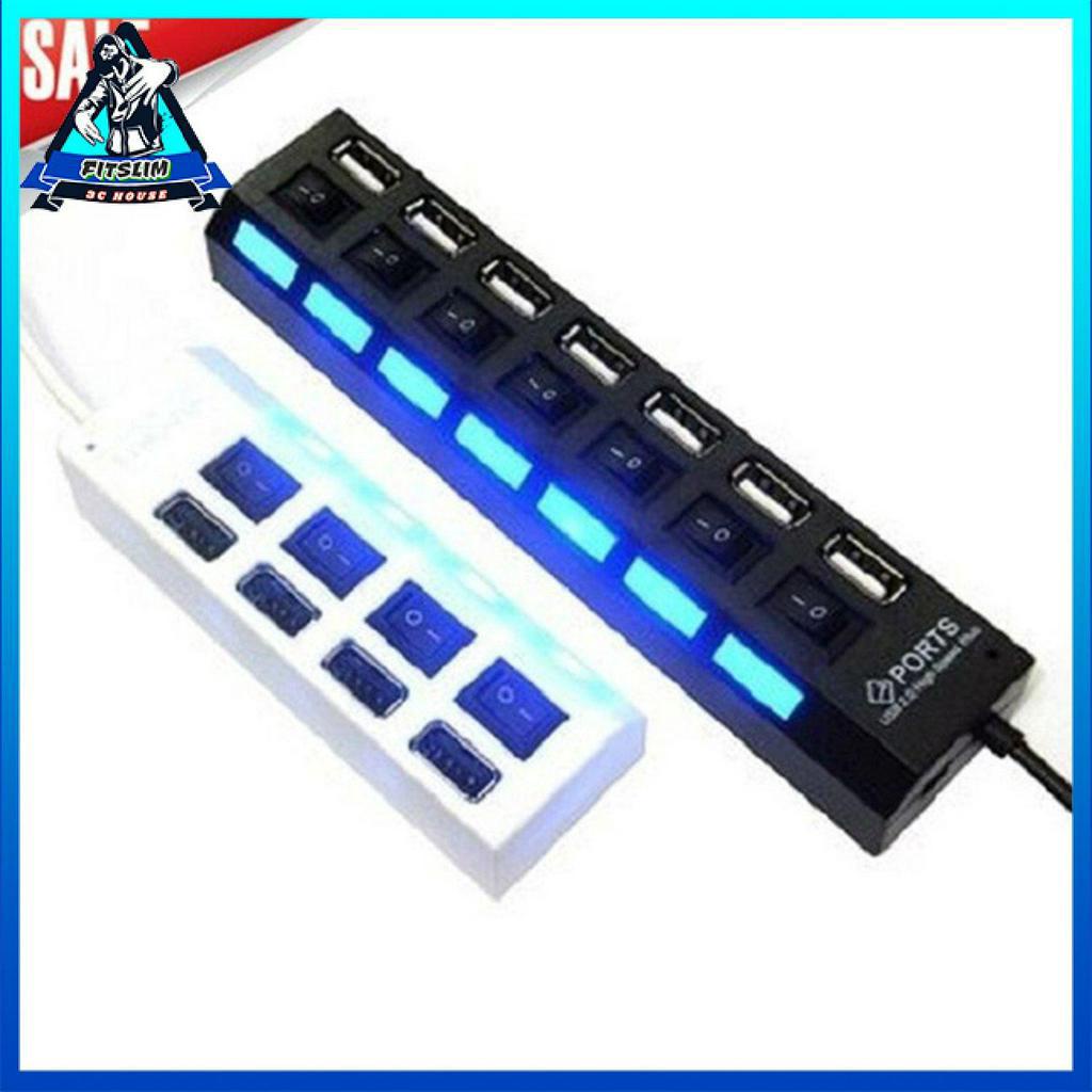 Hub nguồn chuyển đổi 7 cổng USB 2.0 có công tắc tắt/ mở và chỉ báo LED dành cho máy tính để bàn máy tính xách tay