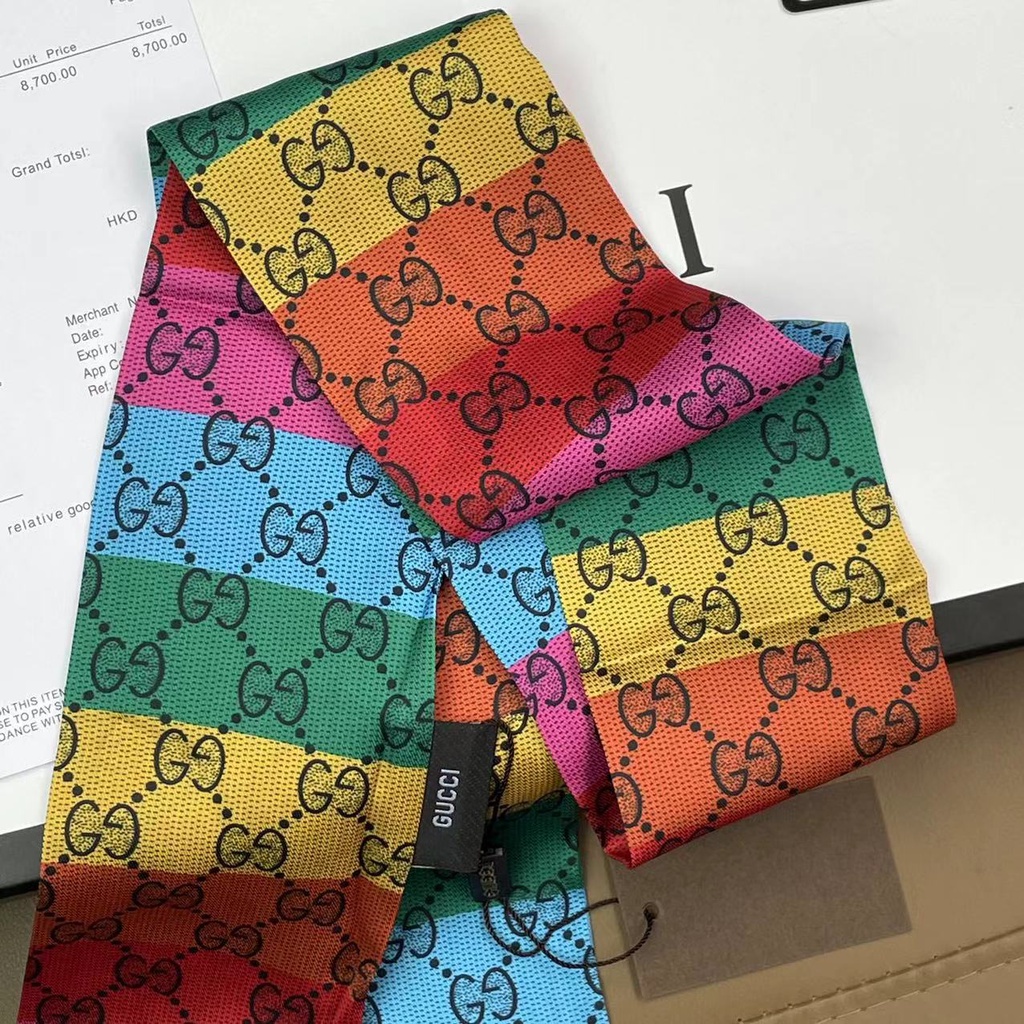 Khăn Quàng Cổ / Khăn Quàng Cổ / Túi Xách Tay Bằng Lụa In Chữ GG Phối Ruy Băng Dài Thời Trang Cho Nữ