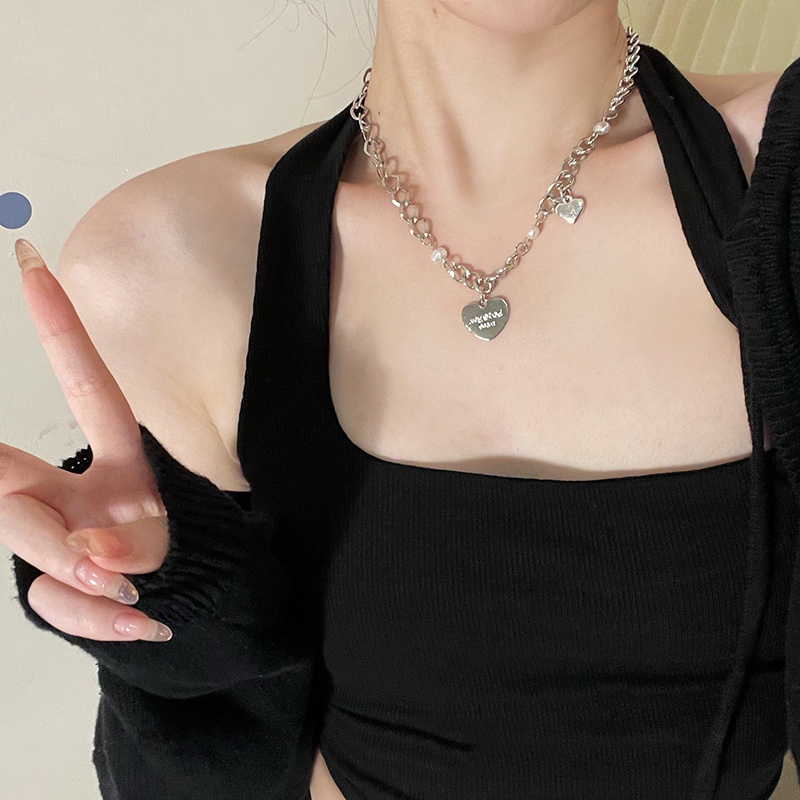 Vòng cổ bạc mặt trái tim đính ngọc trai thời trang cho nữ