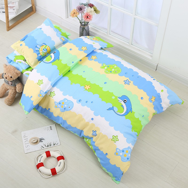 Trọn bộ set 6 món chăn mền, gối, nệm cho bé đến trường - set gối nệm mầm non - Cotton bọc