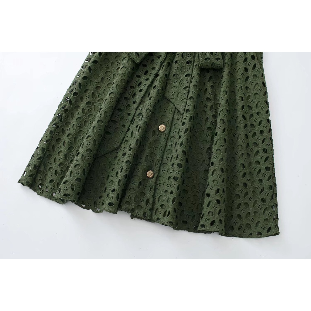 Zara Morocco full tag - Đầm Zara đột màu rêu trầm mặc gầy xinh xắn DT1DLG68N10