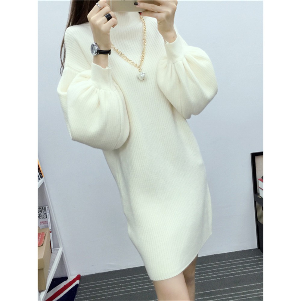 2019 autumn and winter new loose foreign air net red retro long paragraph long sleeve sweater knit bottoming dress