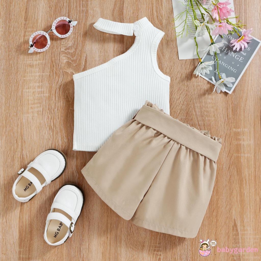 BABYGARDEN-6months-4years Baby Girls Clothes Set, Halterneck Oblique Shoulder Sleeveless Vest + Shorts + Waist Belt