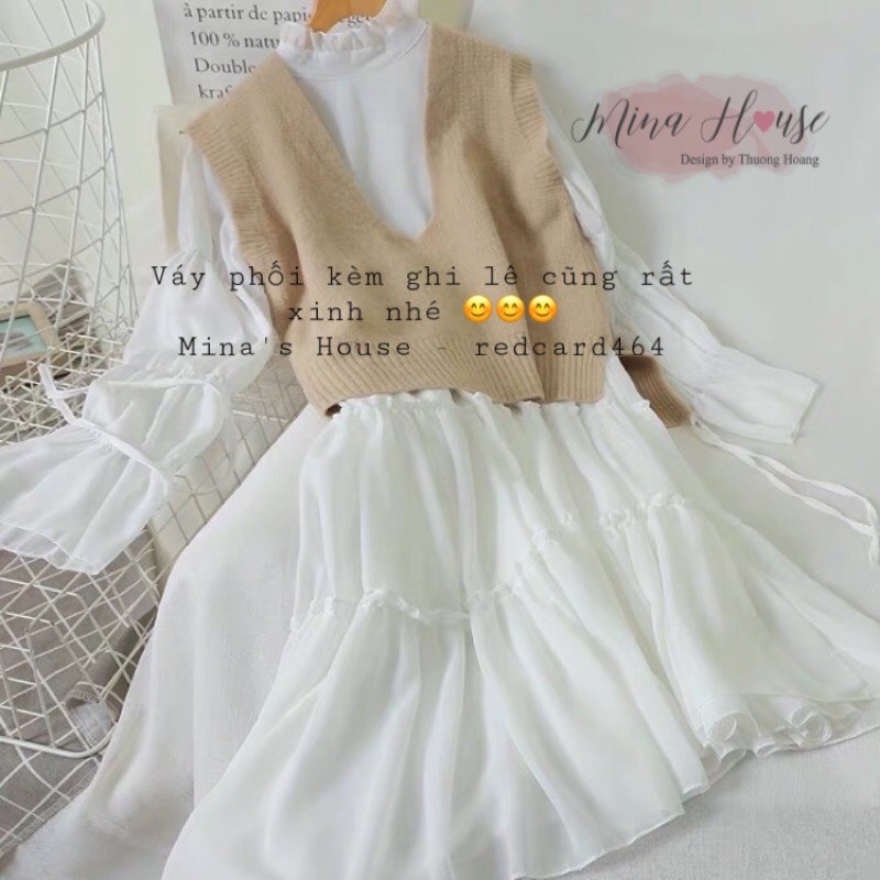 Váy babydoll trắng xếp tầng / mina’s house