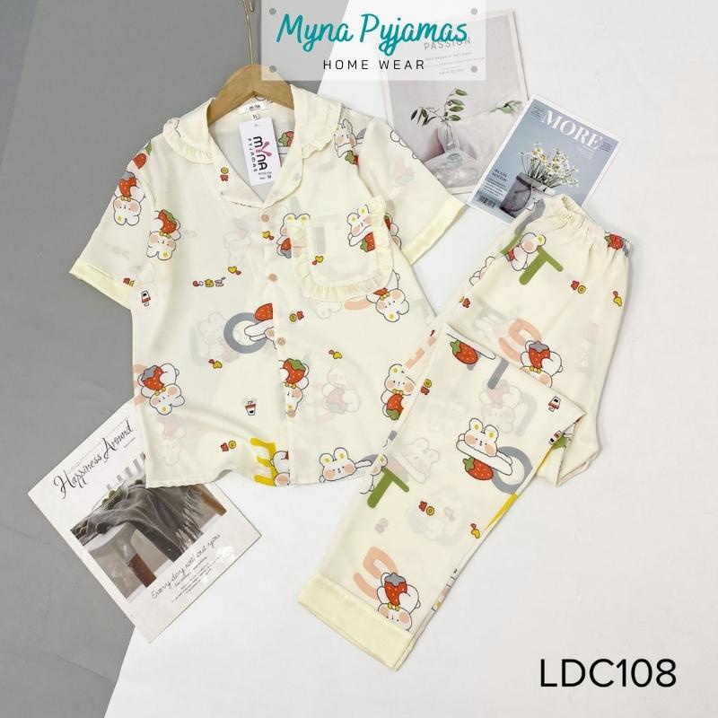 Bộ pijama lụa mặc nhà tay ngắn quần dài, chất lụa cao cấp mềm, mịn mát, không nhăn - MYNA PYJAMAS