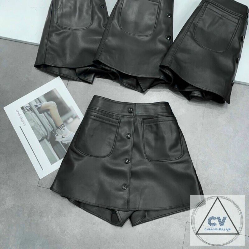 Quần da giả váy túi trước hàng QCL1