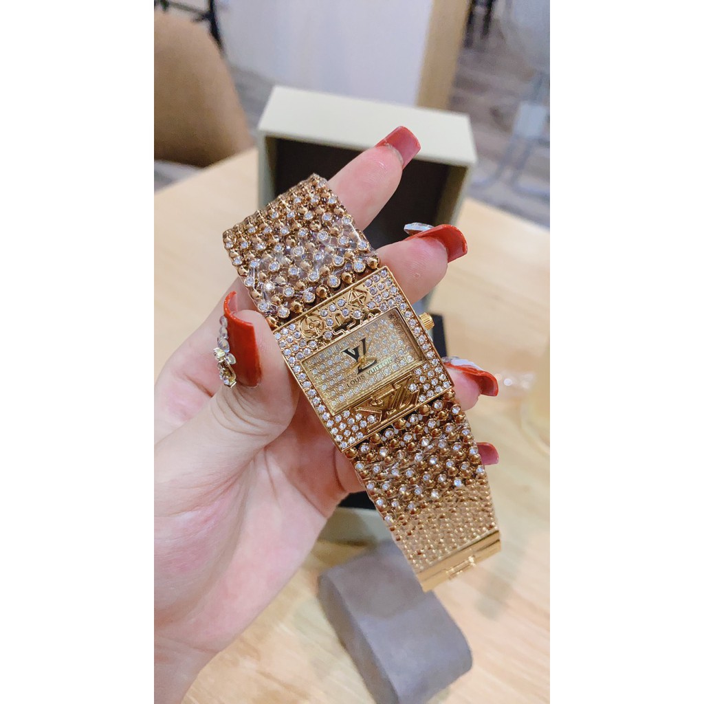 Đồng hồ dáng bảng đính đá dây kim loại cao cấp tặng pin chống nước, bảo hành 12 tháng | BigBuy360 - bigbuy360.vn