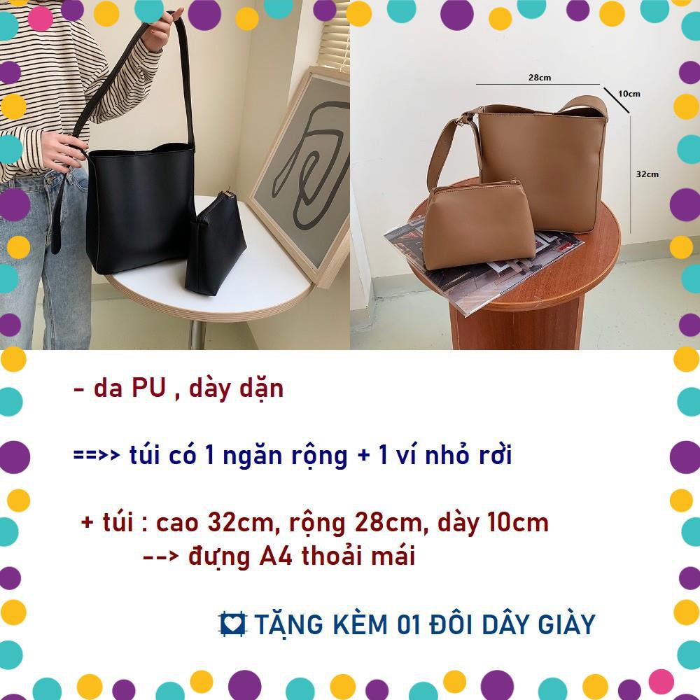 Túi tote da Pu cao cấp đựng A4, kèm ví nhỏ, phong cách ulzzang