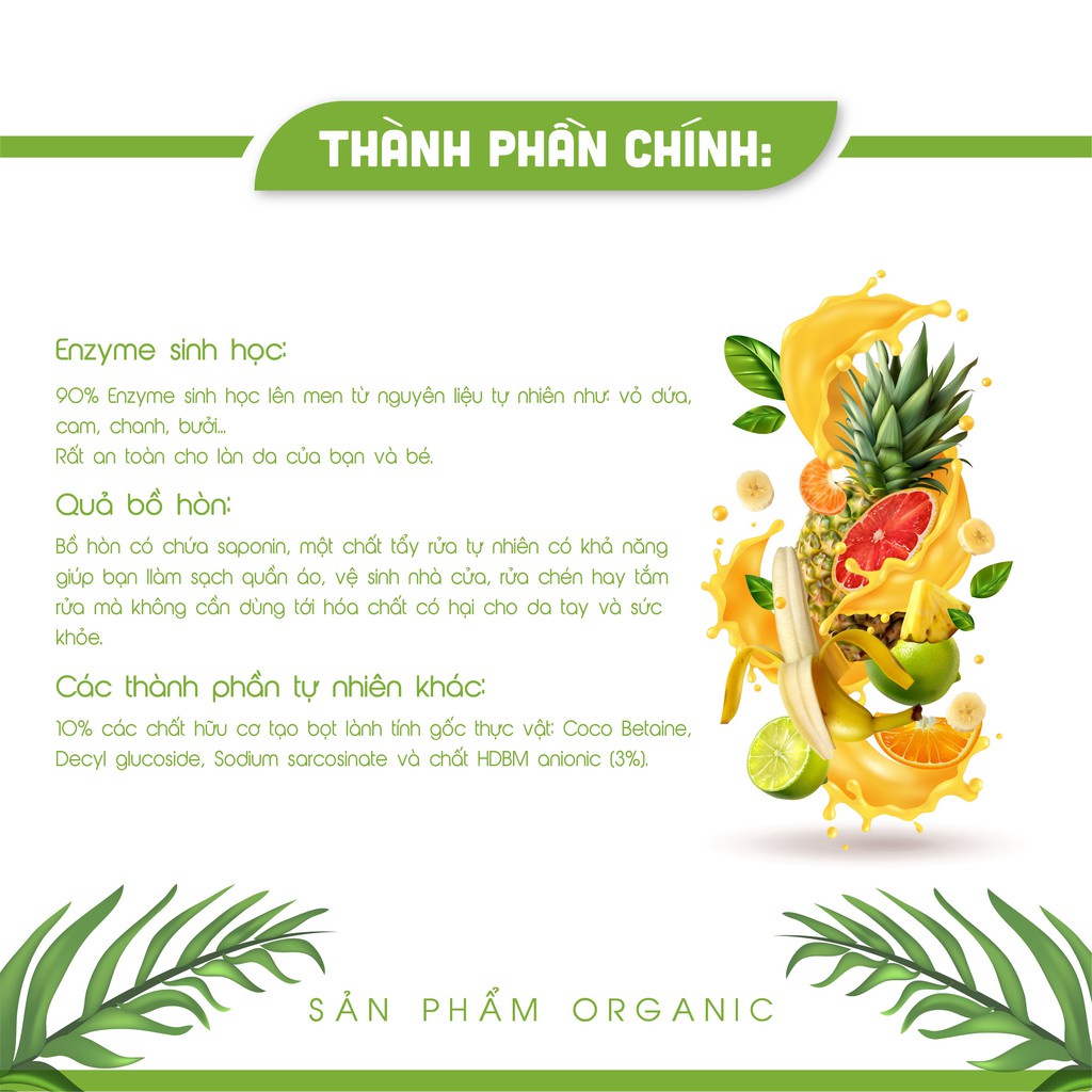 COMBO 3 chai nước rửa chén hữu cơ AN AN enzym từ vỏ trái cây, dùng rửa bình sữa cho bé