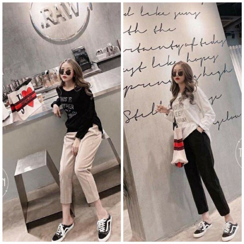 Quần tây lưng thun nữ khoá kéo hông dáng baggy chất dạ Vero Moda