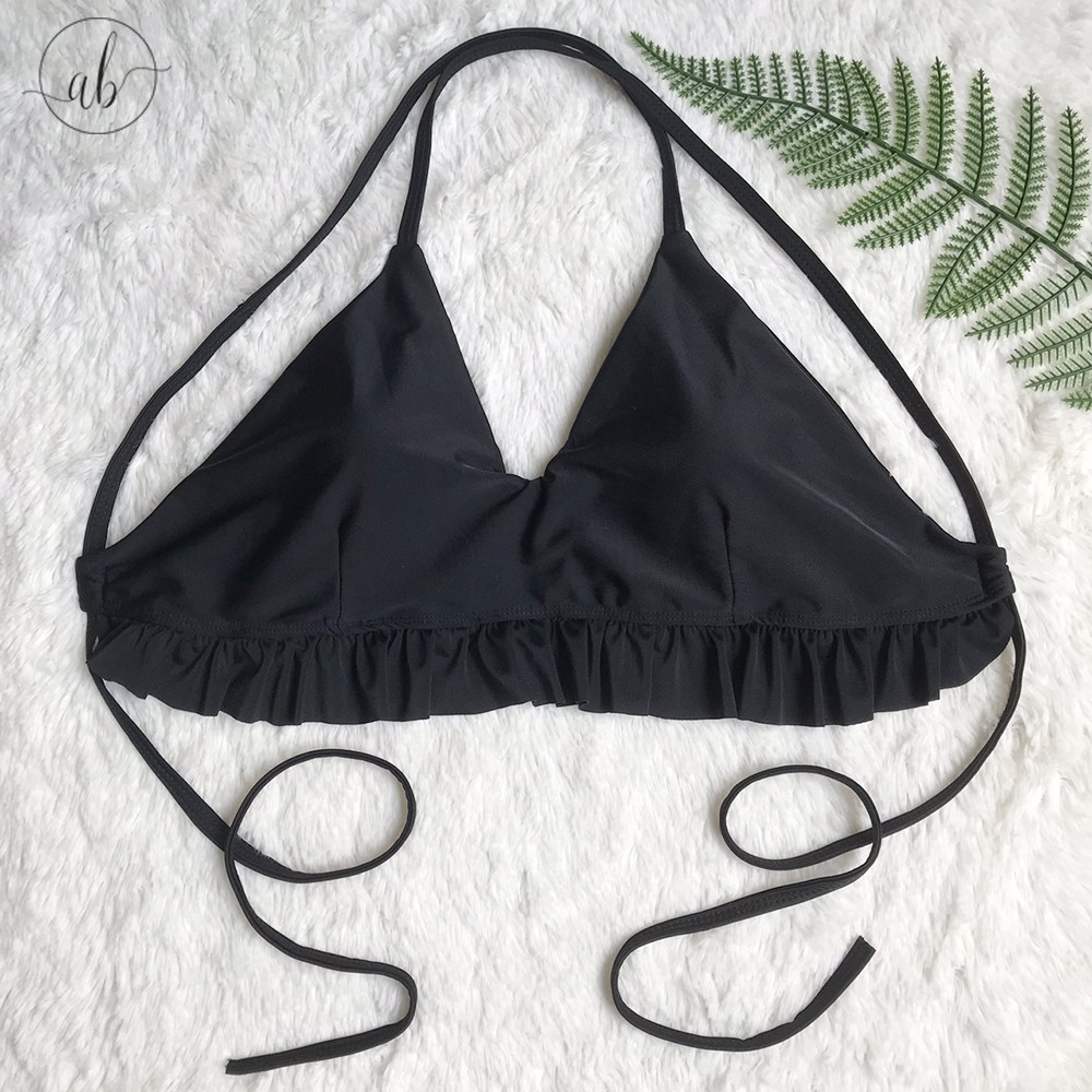 Bikini 2 mảnh quần cạp cao, áo nhún bèo Freesize (40-60kg)