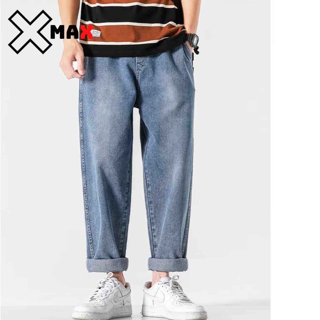 Quần jean nam Baggy màu xanh phom suông, rộng chất bò cao cấp hottrend hàn quốc Xmax B040