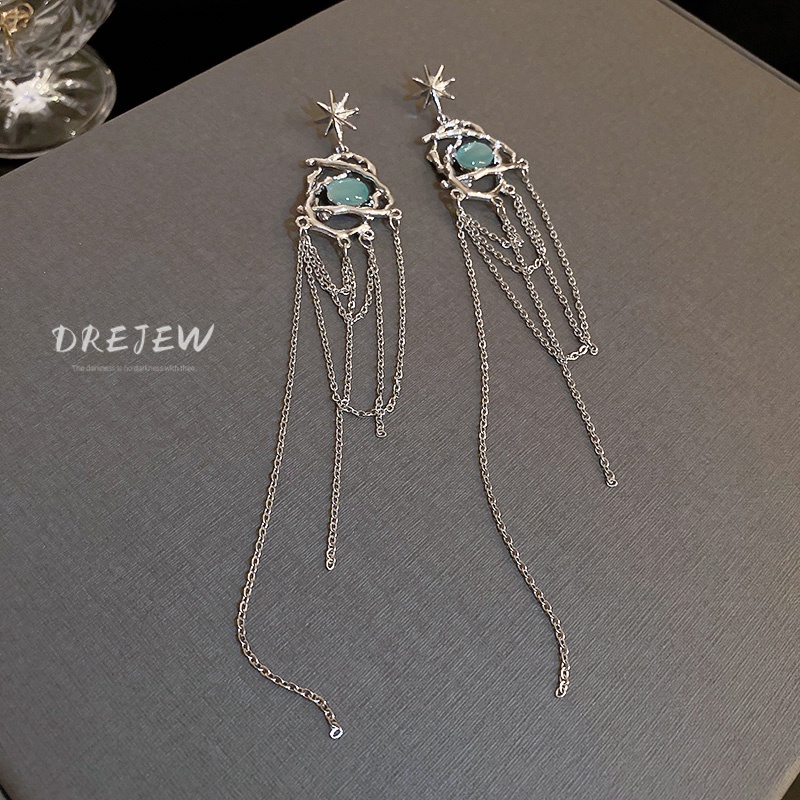 Bông Tai Bạc Dáng Dài Đính Đá Opal Phong Cách Âu Mỹ Cho Nữ