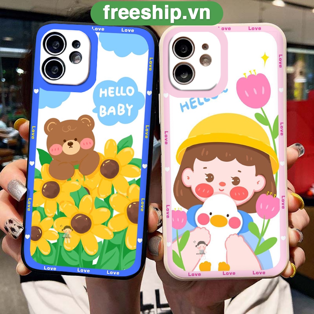Ốp iphone Hello baby ngộ nghĩnh đẹp viền vuông bảo vệ camera ốp lưng iphonex/xs/xr/xsmax/6/6s/7/8plus/11/12/13/pro