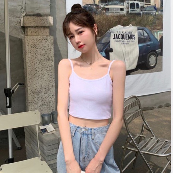 Áo Hai Dây Thể Thao Dáng Ngắn Màu Đen Phong Cách Hàn Quốc Quyến Rũ Cho Nữ