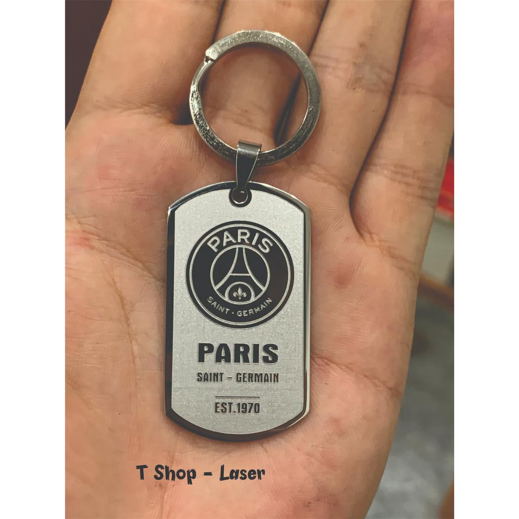 Móc khóa bóng đá khắc laser 2 mặt, Móc khóa inox khắc hình đội bóng