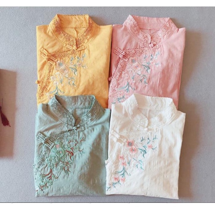 ☻ L O T U S ☻ Áo Sơ Mi Nữ Thêu Plus Size Cổ Điển CAL0683a