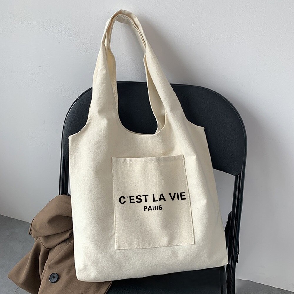 Túi tote vải canvas nữ đựng vừa laptop cỡ lớn đeo vai phong cách Nhật Bản