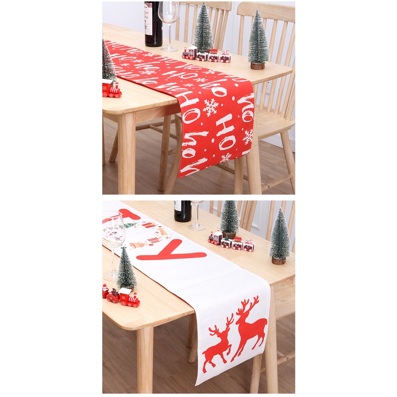 Khăn Trải Bàn Vải Lanh cotton Hai Lớp In Họa Tiết Giáng Sinh Trang Trí Bàn Ăn