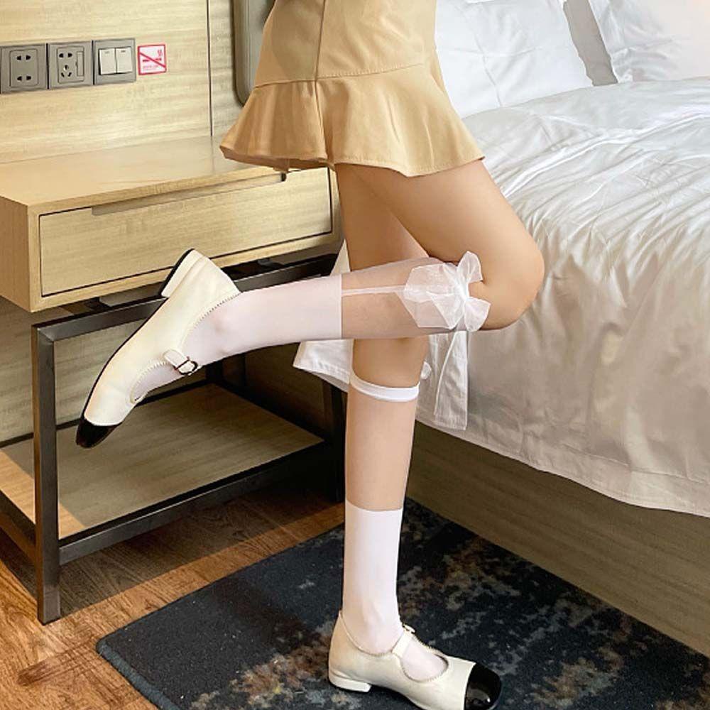 Vớ Dài Qua Gối Phối Ren Mỏng Đính Nơ Phong Cách Lolita Dễ Thương Cho Nữ BACK2LIFE