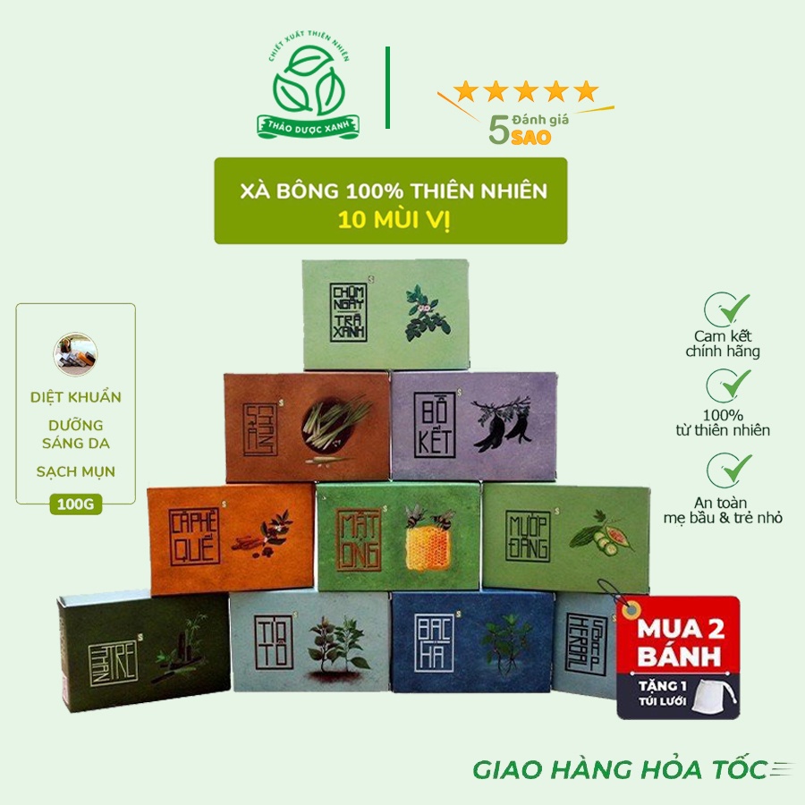 Xà bông sinh dược tự nhiên. Xà phòng nghệ, mướp đắng, sả chanh, tía tô, than tre, chùm ngây, bồ kết an toàn cho da