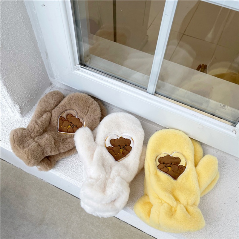 Găng Tay Lông Nhung In Họa Tiết Gấu Thời Tiết Mùa Đông Cho Nữ