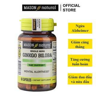 Ginkgo Biloba Mason Hộp 60 viên - Tăng Cường Tuần Hoàn Não, Giảm Thiểu Triệu Chứng Đau Đầu