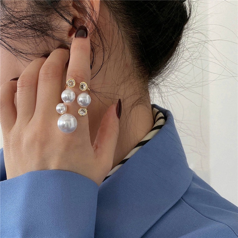 Nhẫn hở đeo khớp ngón trỏ đính ngọc trai giả phong cách sành điệu cho nữ