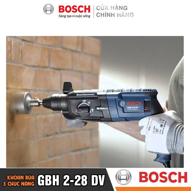 [CHÍNH HÃNG] Máy Khoan Búa Bosch GBH 2-28 DV (28MM-820W) - Chuyên Khoan Bê Tông, Có Đục, Công Nghệ Giảm Rung, Giá Đại Lý